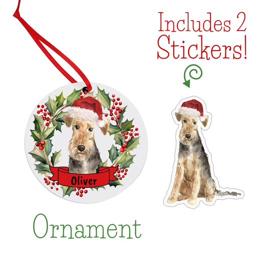 Welsh Terrier Dog Christmas Ornament and Stickers