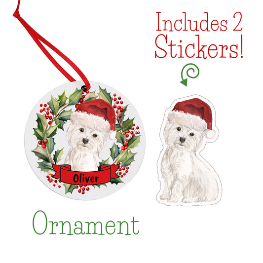 Westie Dog Christmas Ornament and Stickers