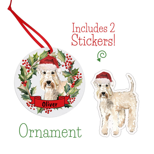 Wheaten Terrier Dog Christmas Ornament and Stickers