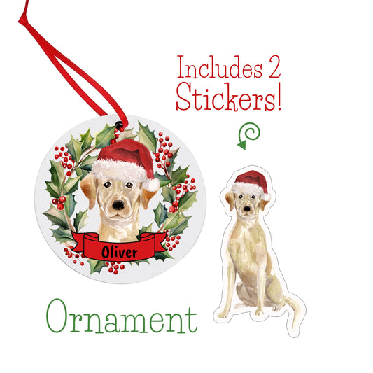 Yellow Labrador Dog Christmas Ornament and Stickers
