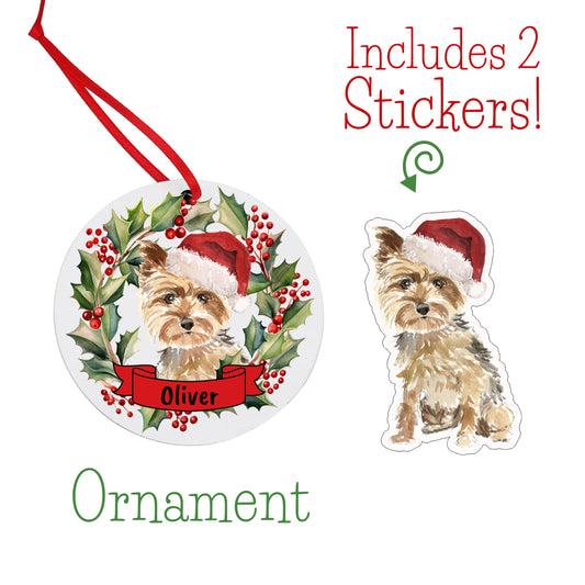 Yorkshire Terrier Dog Christmas Ornament and Stickers
